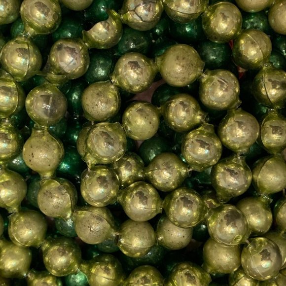 Antique Mercury Glass Bead Christmas Garland, Two shades of green plus ornaments - Picture 4 of 6